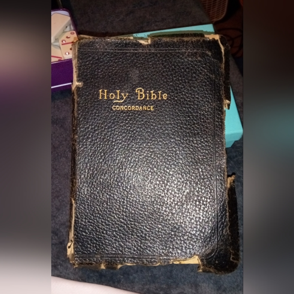 Vintage Concordance Holy Bible. Binder in rough shape pages intact.